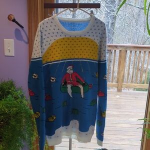 Festive Blue and Yellow Men's Christmas Sweater
